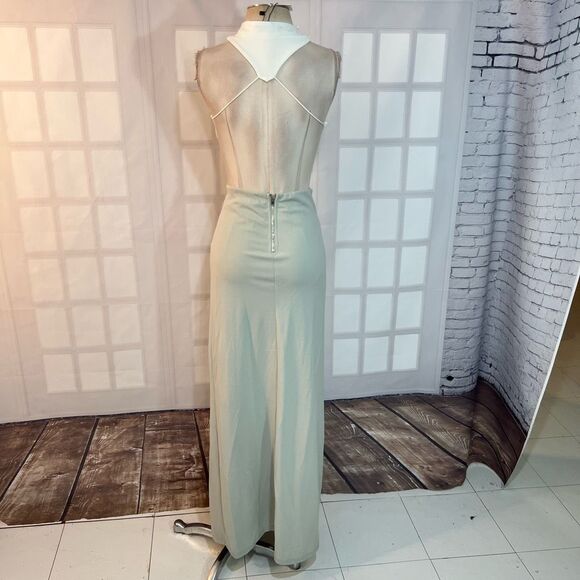 Blithe NWT White Green Open Back Sleeveless Cutout Halter Maxi Dress Small - Picture 6 of 12